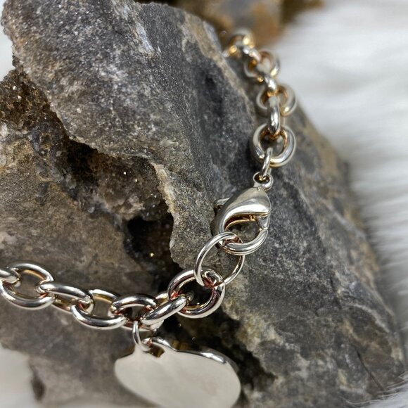 Silver Tone Heart Charm Chain Bracelet 7" - Picture 6 of 6